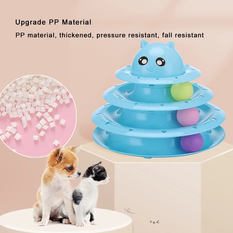 3-Level Interactive Cat Toy with Moving Balls Circle Track Design for Exercise and Hunting Fun and Sustainable Feature