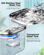 2L Transparent Automatic Cat Water Fountain 304 Stainless Steel Cat Fountain Pet Water Dispenser with Filters