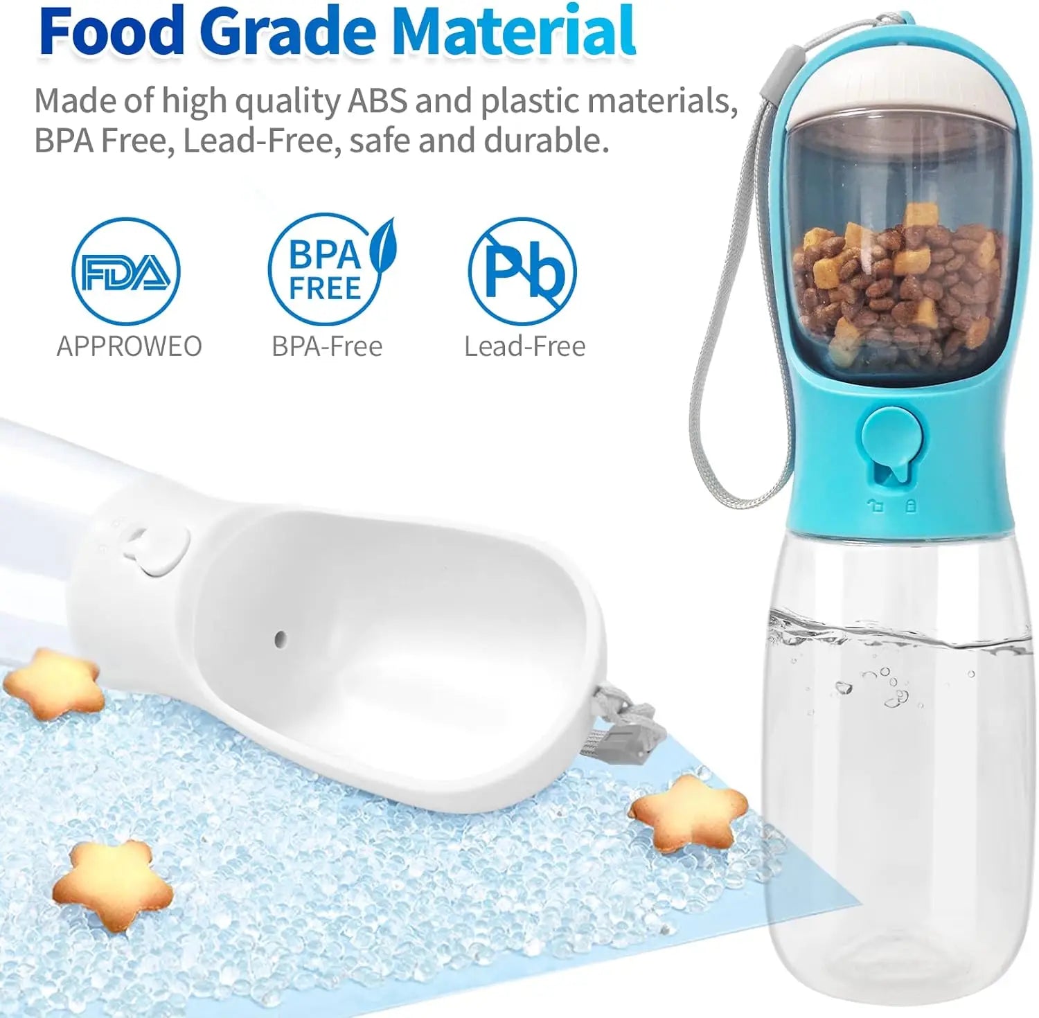3 in 1 Dog Water Bottle Pet Bowls & Feeders Dog Water Bottle with Food Storage 550ml Outdoor Travel Pet Water Bottle