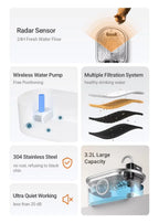 Wholesale 3.2L Stainless Steel Cat Water Fountain Wireless Sensor Smart Automatic Pet Water Dispenser OEM Cat Fountain 4000mAh