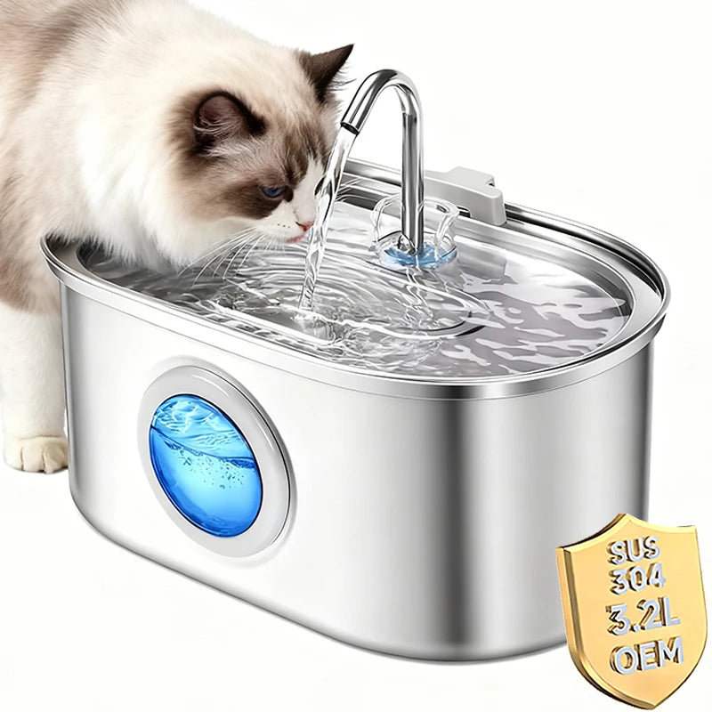 3.2L/108oz Automatic Cat Water Fountain Stainless Steel Cat Water Dispenser Pet Water Fountain Dog Products