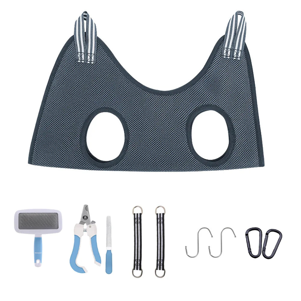 Cat Grooming Stainless Steel Nail Cutting Anti-Scratch Bite Fixed Bath Trimming Restraint Bag & Hammock Hanging Pet Supplies Set