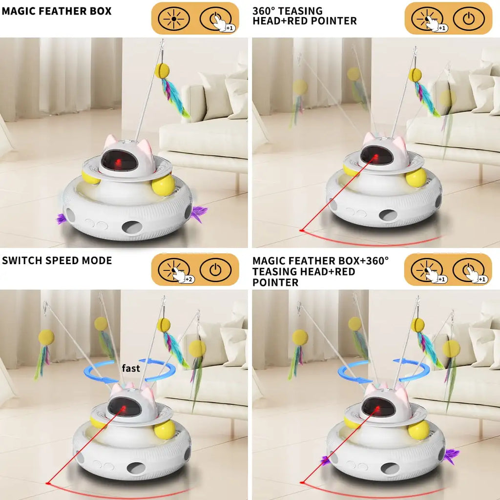 4 in 1 Interactive Cat Toys with USB Rechargeable Smart Cat Teaser Stick Feather Wand for Indoor Cat Toys Ball Pet Accessories