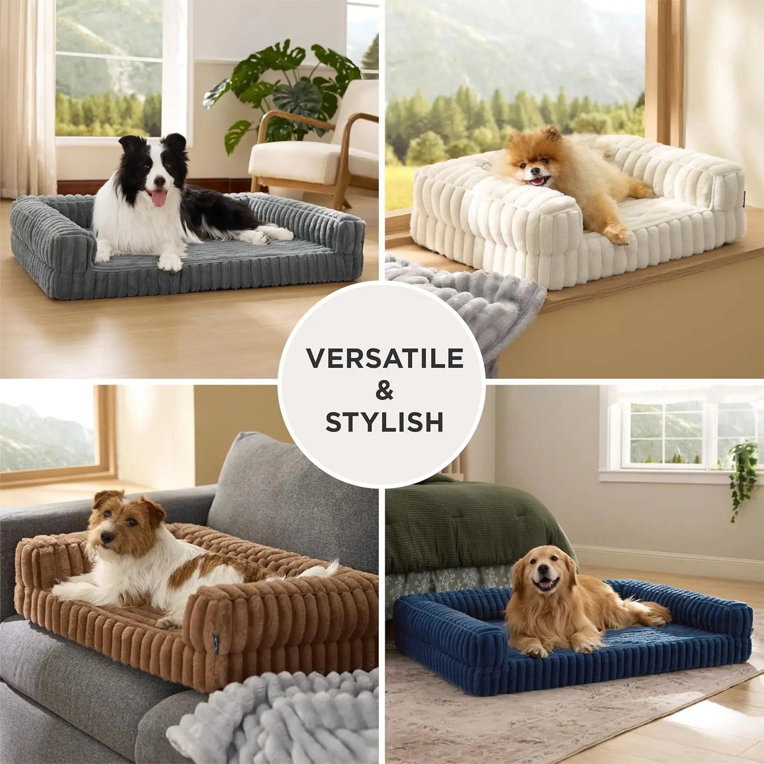 Orthopedic Pet Bed for Large Sized Dogs Waterproof Memory Foam with Removable Egg-Crate Foam Non-Slip Bottom Pet Couch Sofa