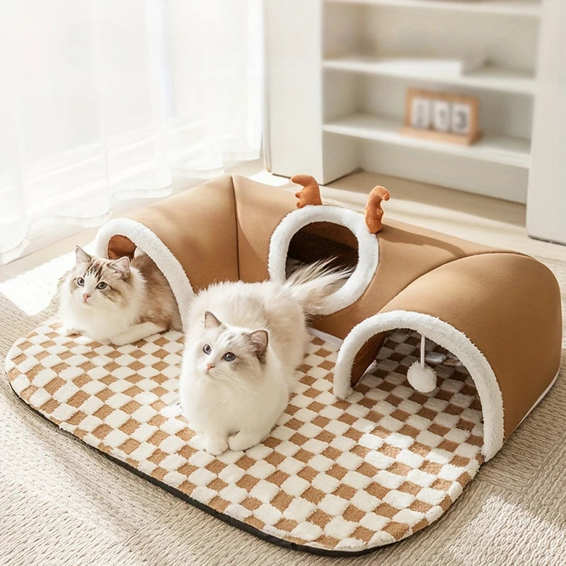 Multi-Level Cat Hide and Seek Tunnel Polyester Non-Skid Bottom Pet Play and Sleep Cat Nest Indoor Cat Kennel Durable Comfortable