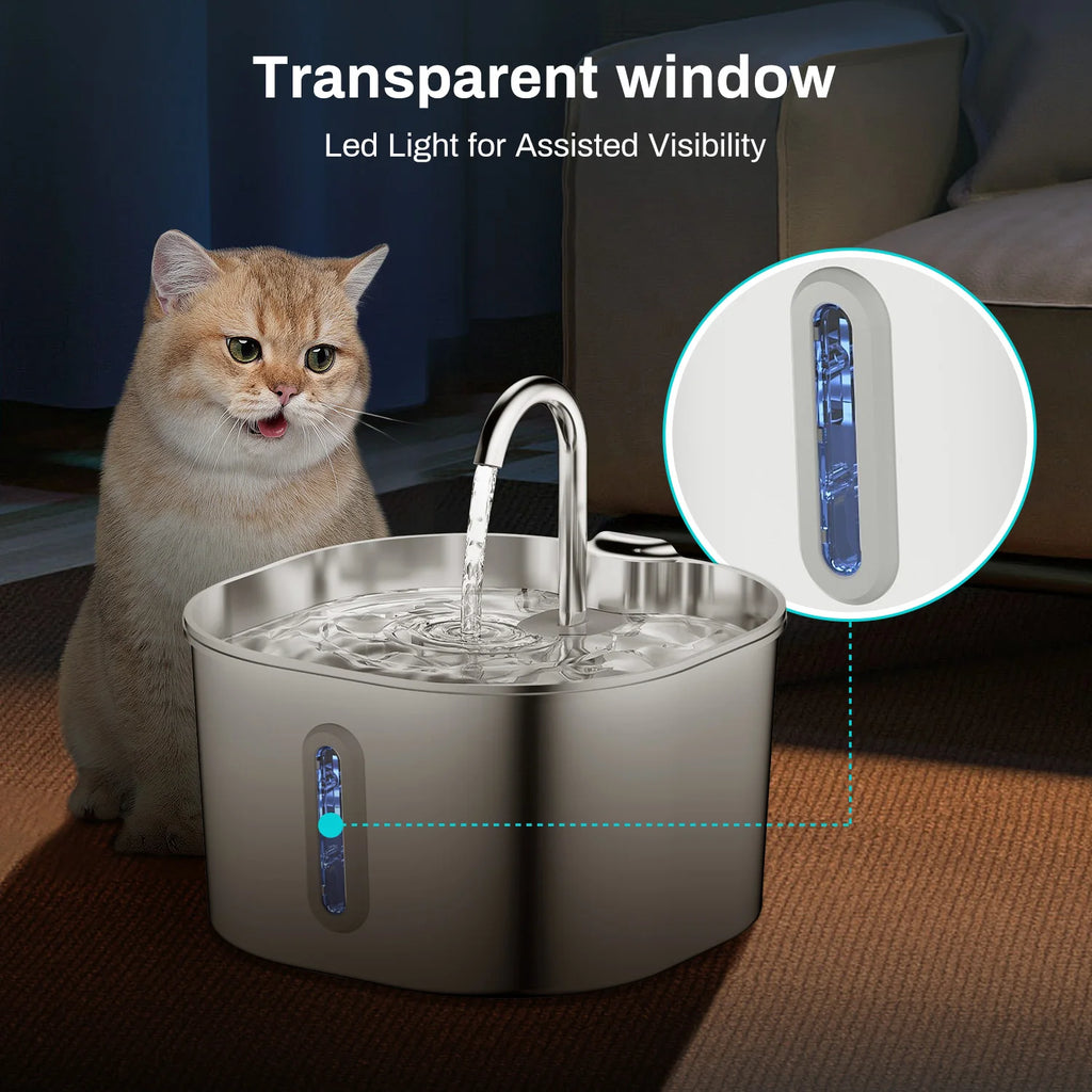 2.2L Stainless Steel Cat Water Fountain with 4pcs Filters Pet Water Dispenser Dog Drinking Fountain with Ultra Quiet Water Pump
