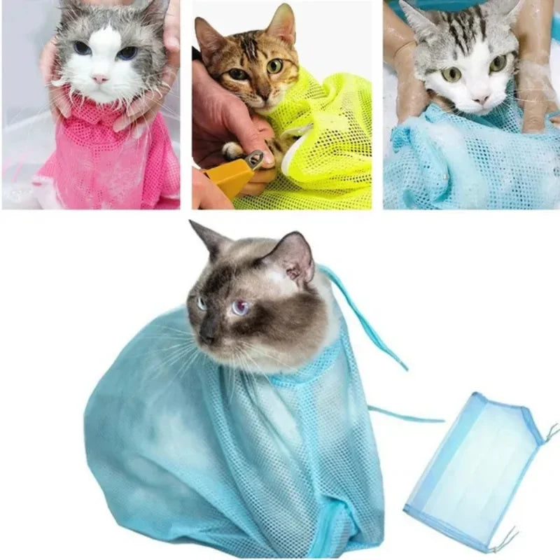 Adjustable Cat Grooming Bag Durable Bite & Scratch Resistant Mesh Stocked Bathing and Nail Trimming Tool