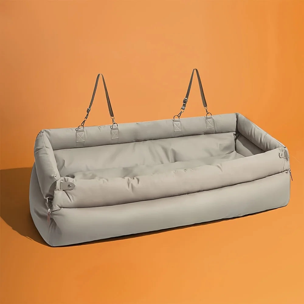 Custom Logo Color Luxury Dog Car Seat Bed with Faux Leather & Cotton Double Seats Safety Buckle Dog Beds