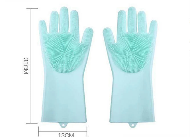 Magic Silicone Pet Bathing Gloves for Dog & Cat Bathe & Shampoo Stocked Brush Gloves 2-Pack for Bathroom Use