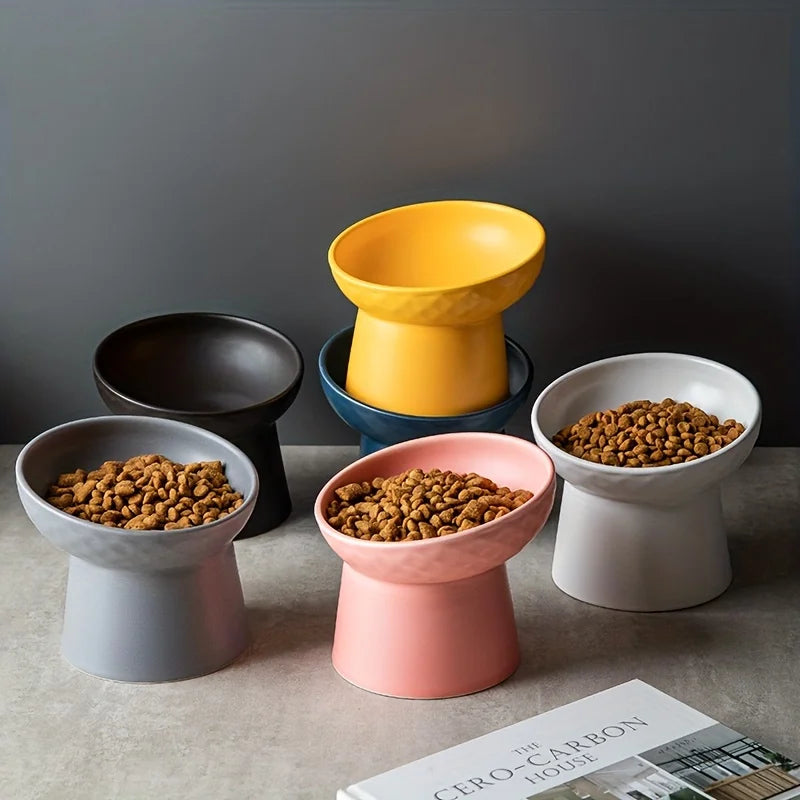 Ergonomic Ceramic Cat Bowl Angled Design for Neck Comfort Supportive Elevated Feeder Pet Dining Solution for Indoor Cats