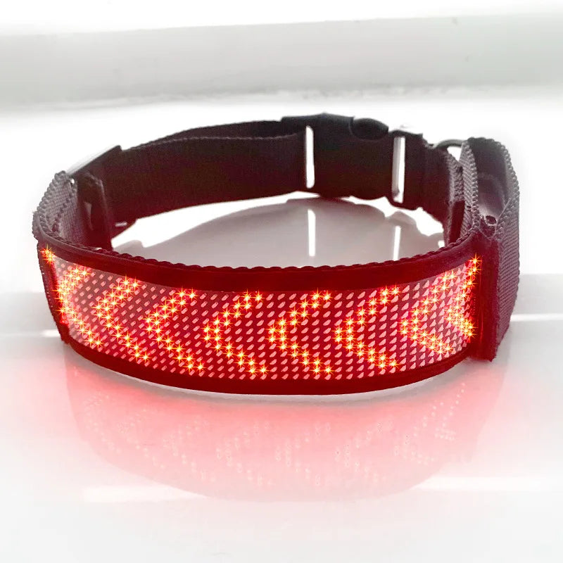 Customizable LED Display Dog Collar Designer Striped Rechargeable Night Luminous Adjustable Anti-Lost Safety Collar Made Nylon