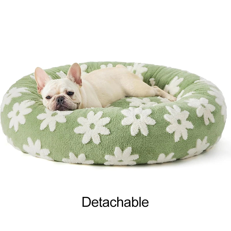 Donut Small Dog Bed Round Cat Beds for Indoor Cats Anti-Anxiety Calming Pet Beds Washable Cute Modern Cat Nest