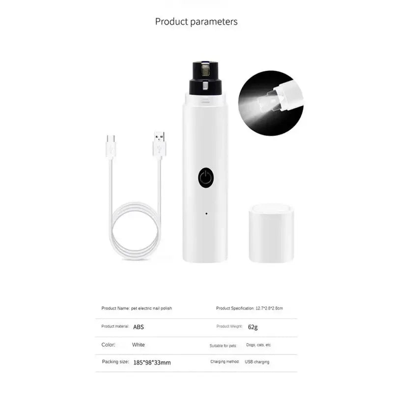Electric Dog Nail Clippers for Dog Nail Plastic Rechargeable USB Charging LED Light Pet Cat Paws Nail Grooming Cat Products