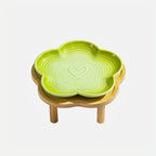 Gradient Color Ceramic Cat Bowl with Plum Blossom Design and Wooden Stand Anti-Slip Cat & Dog Feeding Dish for Neck Protection