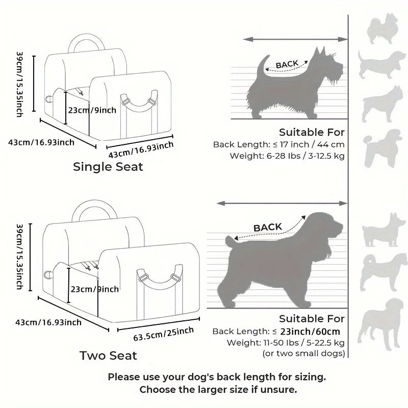 OEM LOGO Durable Dog Car Seat Bed Nest Removable & Washable Fashionable Pet Travel Bag for Small to Medium Dogs