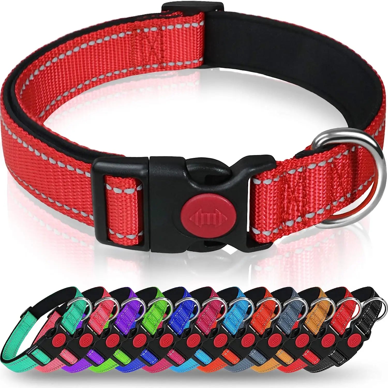 Reflective Personalized Dog Collar with Safety Locking Buckle Adjustable Nylon for Dogs-OEM Custom Logo