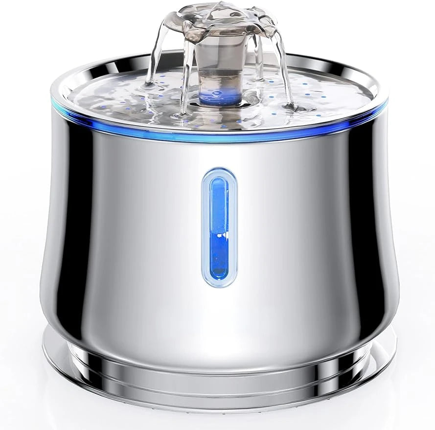 Water Level Window Cat Water Fountain Stainless Steel 2.5L Automatic Pet Water Fountain Auto Power off Cat Fountain for Drinking