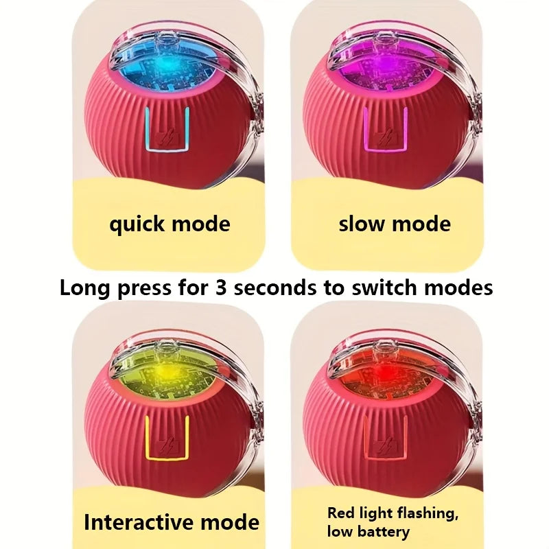 Automatic Rolling Cat Ball Toy with LED Lights Colorful Tail USB Rechargeable Fits All Cat Sizes Indoor Interactive Cat Toy
