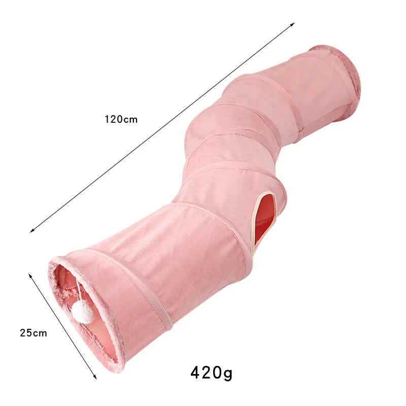 Collapsible Cat Tunnel Cat Toys Play S Shape Tunnel Durable Suede Hideaway Interactive Pet Crinkle Tunnel with Ball Cat Supplies