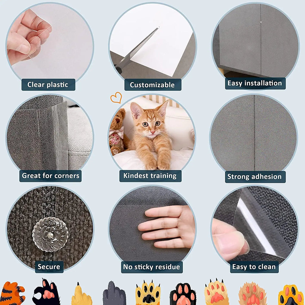 2 Pack Cat Scratch Protector Sofa Furniture Clear Kitten Cat Scratch Single-Sided Interactive Cat Toys Couch Protector Guards
