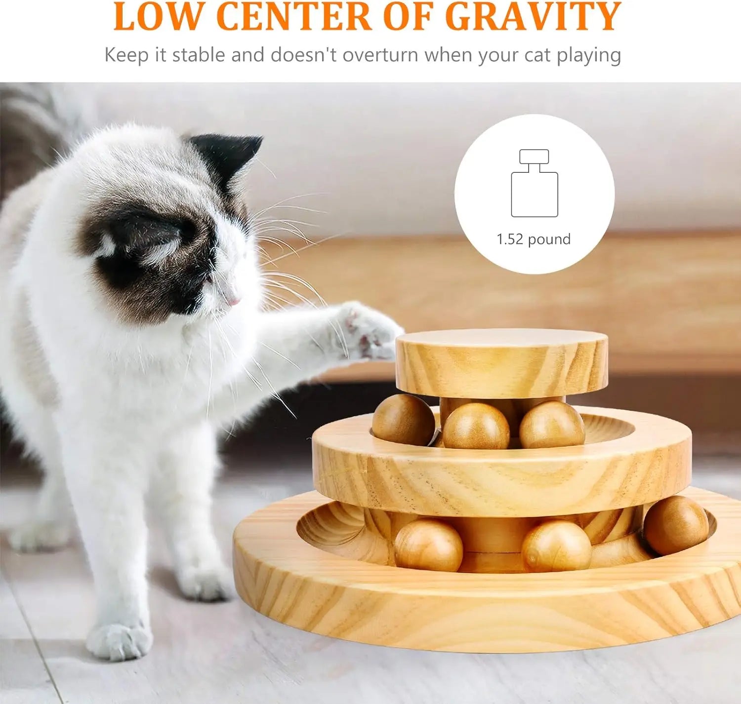 Modern Fashion Interactive Cat Toy Double Layer Wooden Track Balls Turntable Funny Roller for Kitty Cat Supplies