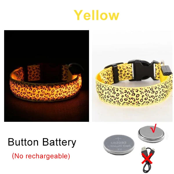 Adjustable Nylon LED Dog Collar Luminous Leopard Print Glowing Lights Electronic Pet Collars Night Safety Flashlight LED Collars