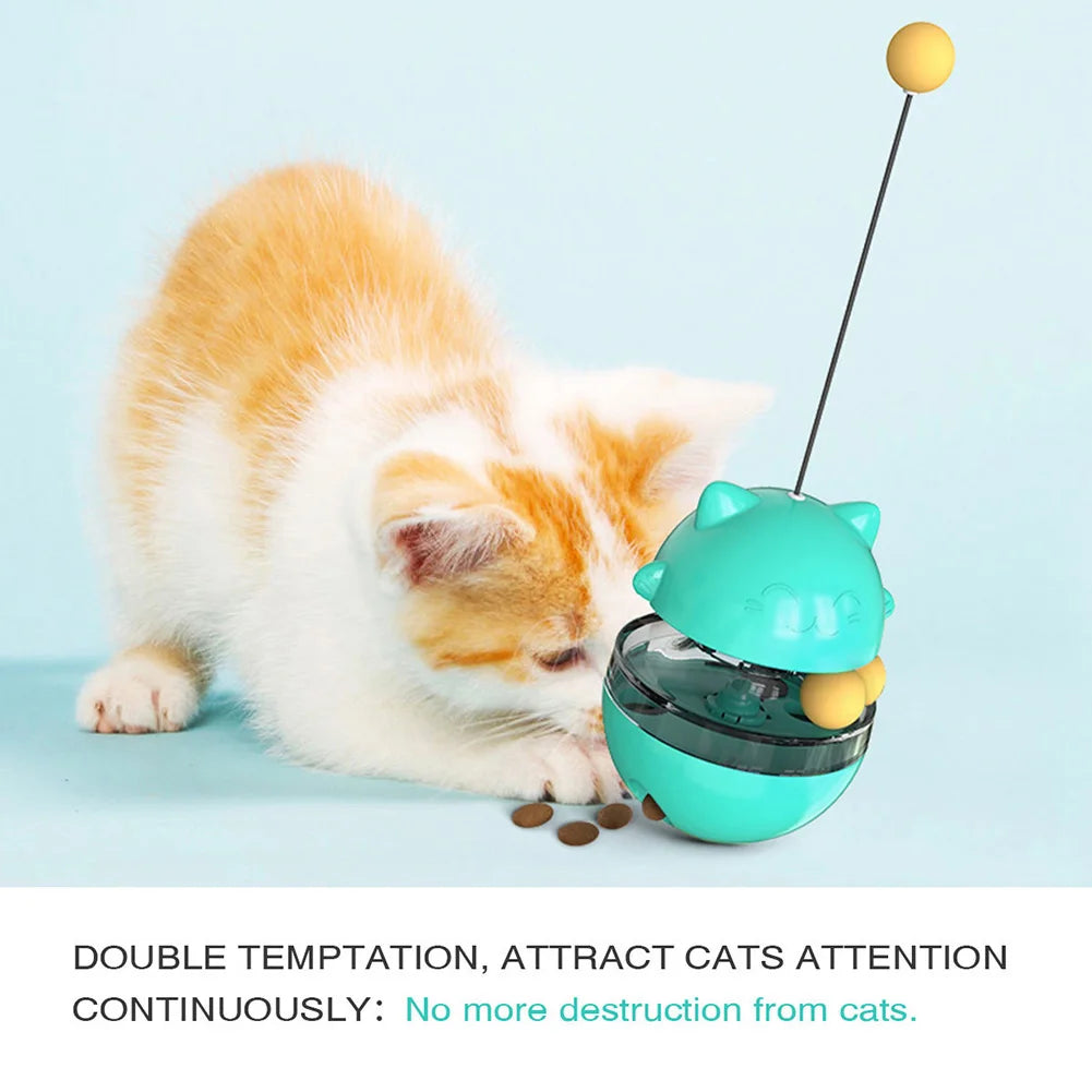 Eco-Friendly Plastic Cat Teaser Stick Slow Feeder Ball Funny Tumbler Food Dispenser for Kitten Pets Supplies