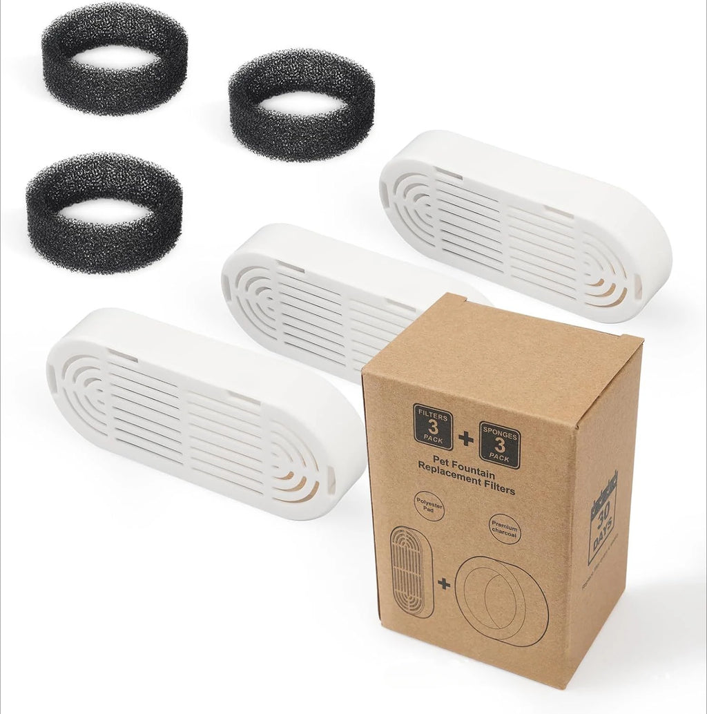 3 Pack Replacement Filters for Stainless Steel Cat Water Fountain Filters Fountain with Water Level Window Carbon Filters
