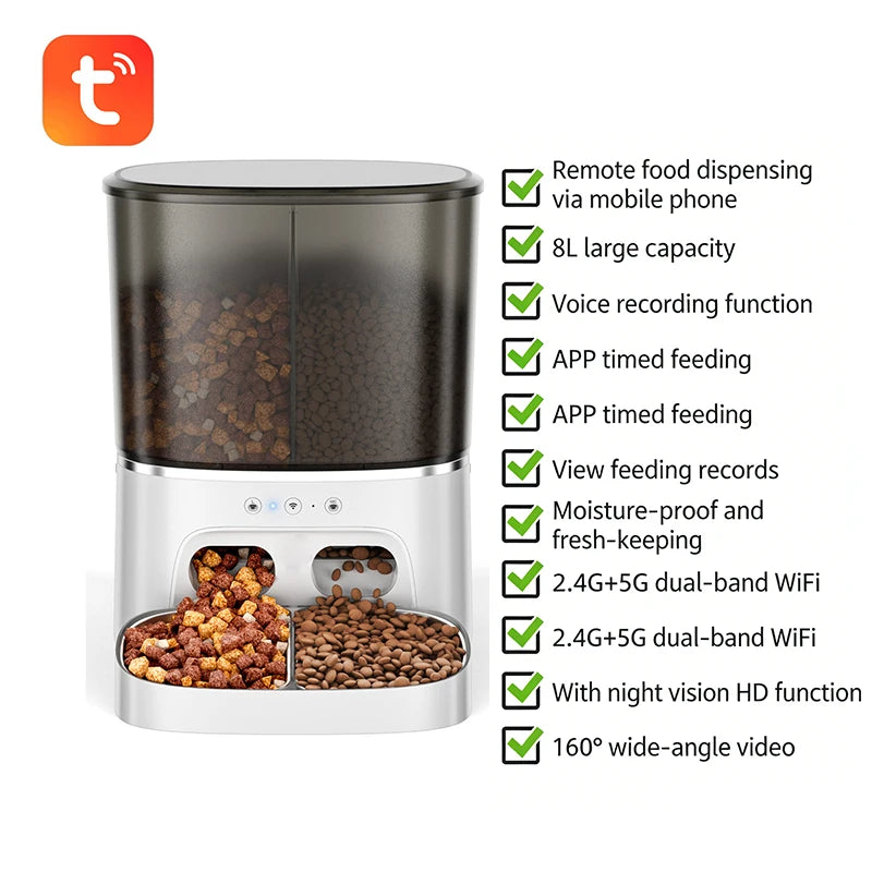 OEM 8L Automatic Pet Feeder with Camera Smart Pet Feeder Slow Pet Food Dispenser WIFI Time Seting Smart Cat Feeder Manufacturer