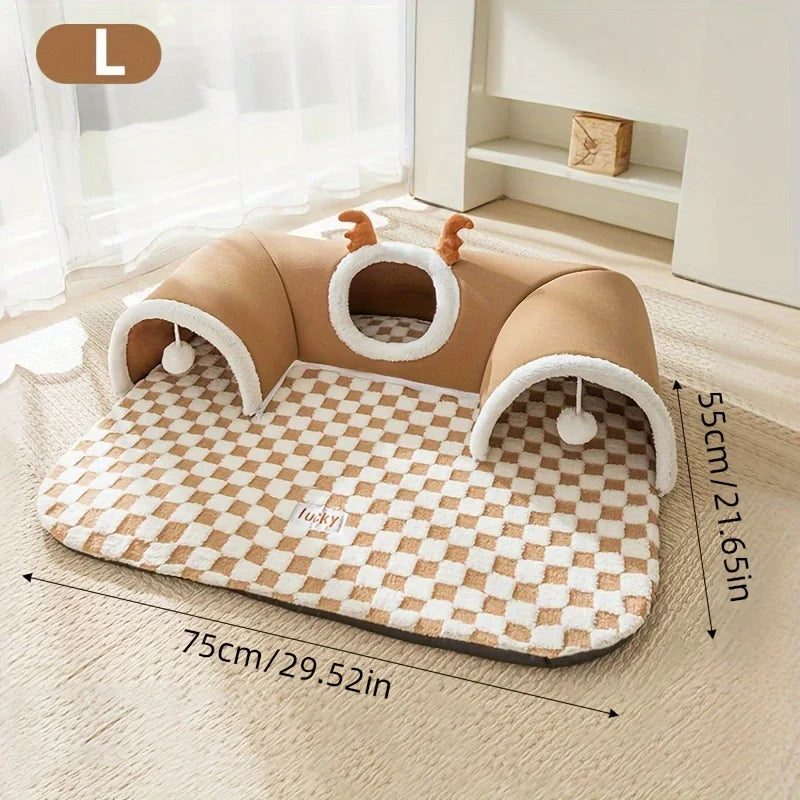 Multi-Level Cat Hide and Seek Tunnel Polyester Non-Skid Bottom Pet Play and Sleep Cat Nest Indoor Cat Kennel Durable Comfortable