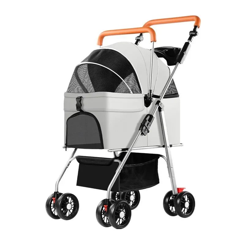 Foldable Pet Stroller for Dogs Cats Lightweight with Bag Detachable External Push Dog Walking Detachable Dog Carry
