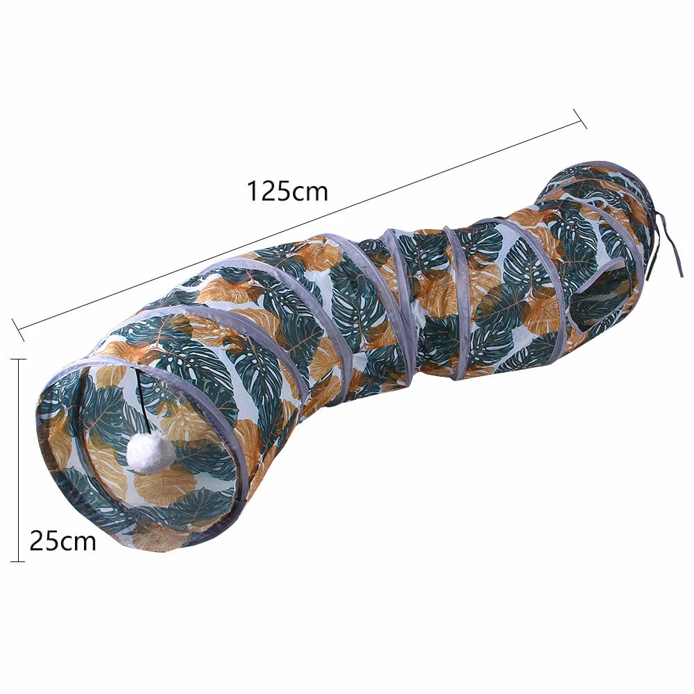 Print Cat Tunnel Tube Collapsible Foldable Cat Kitten Rabbit Play Tunnel Toys Training Interactive Funny Pet Supplies 2/3/4 Ways
