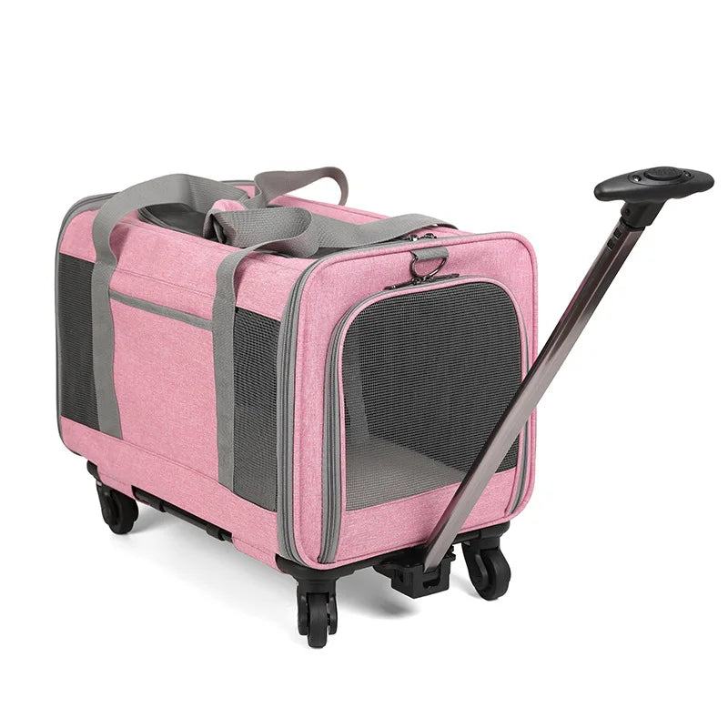 Portable Foldable Pet Carrier with Detachable Wheels Breathable Travel Rolling Dog Carrier for Small Medium Dogs Cats 33 Pounds