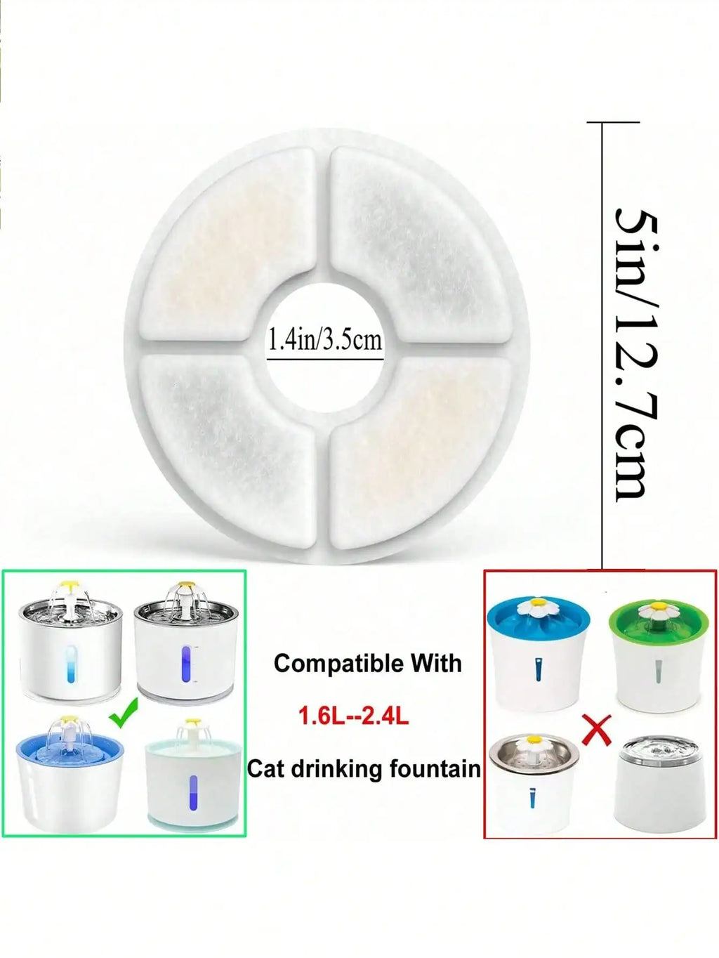 8PCS Automatic Cat Fountain Filter Replacement Compatible with 80oz/2.4L Cat Fountain Activated Carbon Filter