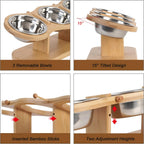 Elevated Dog Bowls Raised 15 Degree Pet Bowls for Cats Small Dogs Raised Wooden Dog Food Feeder with 3 Stainless Steel Pet Bowls