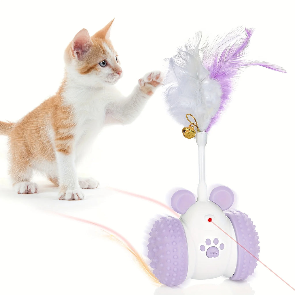 Automatic Cat Laser Toy with Feather Laser Pointer 2 in 1 Interactive Cat Toy with 2 Modes Long Lasting Battery Life USB C