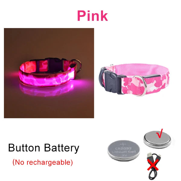 USB Rechargeable Dog Collar Light Luminous Flashing Glowing Bright Nylon Electronic Pet Reflective LED Dog Collar Night Safety