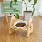Raised Pet Ceramic Dog Bowl Adjustable Elevated Stand Bowls Neck Care Feeder for Dog Cat Food and Water Wood Ceramic Cat Bowls