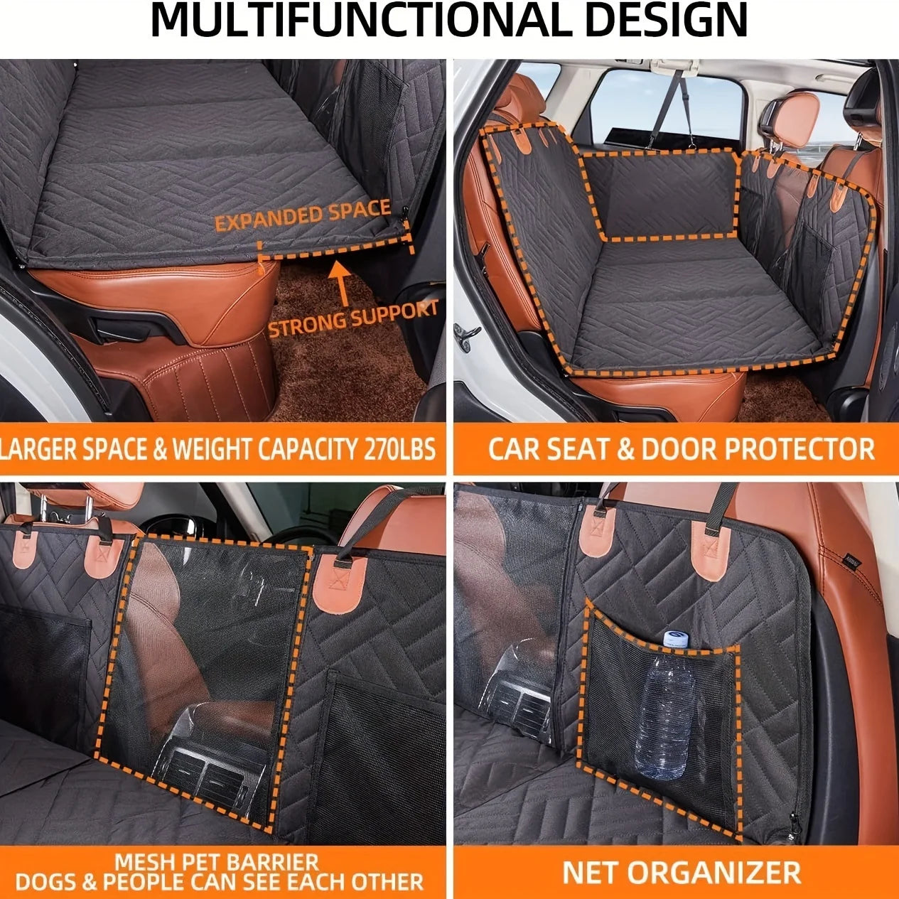Heavy Duty Pet Car Seat Cover Car Travel Bed for Dogs Gray Car Seat Cushion for Dogs Dog Travel Hammock for Car Christmas Gift