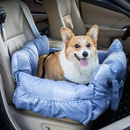 Travel Safety Bolster Vintage Denim Patchwork Dog Car Seat Bed with Safety Buckle Customized LOGO Luxury Dog Beds Pet Car Seat
