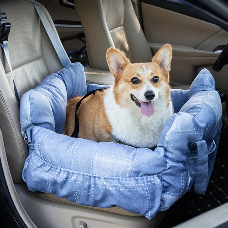 Travel Safety Bolster Vintage Denim Patchwork Dog Car Seat Bed with Safety Buckle Customized LOGO Luxury Dog Beds Pet Car Seat
