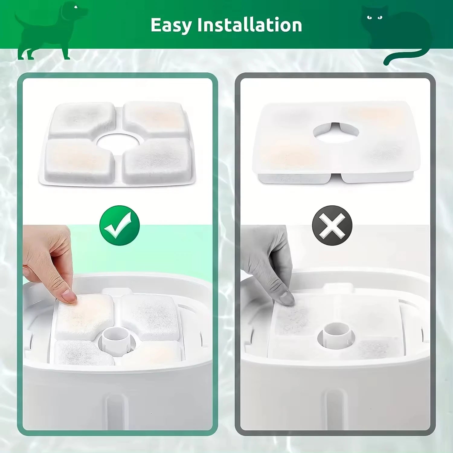 Pack 12 Portable Triple Filtration Automatic Cat Water Fountain Filters Replacement for 80oz/2.5L Square Cat Fountain 12pcs/Pack