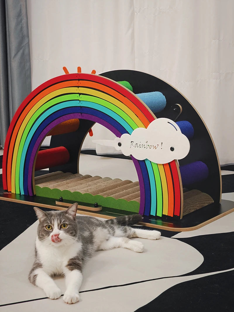 Petree Rainbow Cat Scratcher Post Corrugated Paper Sisal Climbing Frame Home Furniture Cat Toys Tree