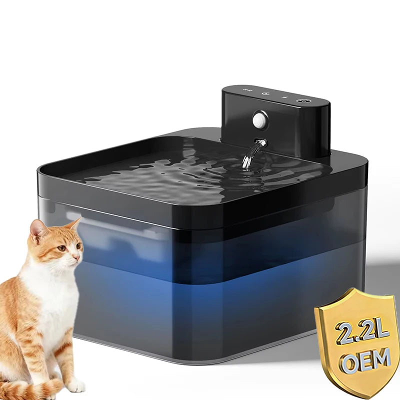 2.2L/74.4Oz Wireless Cat Water Fountain Automatic Pet Water Dispenser 2000mah Smart Cat Fountain Quiet Operation Sensor OEM ODM