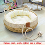 Removable Woven Cat Bed Upholstery Sleeping House Cat Scratch Floor Rattan Wear-resistant Washable Cat Cave Pet Supplies