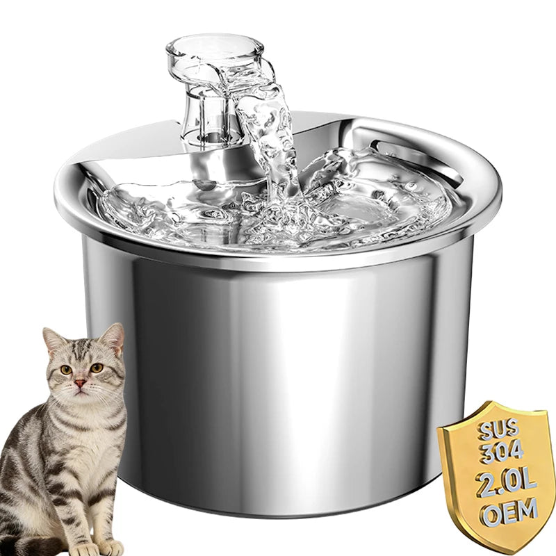 OEM 2L Stainless Steel Automatic Filter Cat Water Fountain Pet Water Dispenser Smart Pet Drinking Fountain With Faucet Drinker