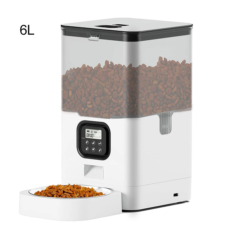 OEM 6L Automatic Cat Feeder for Two Cats with Stainless Steel Bowls LCD Display USB Charging Memory Function Smart Pet Feeder