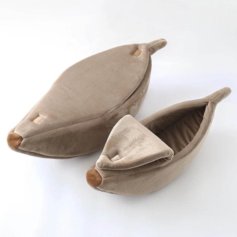 Banana Shape Cat Bed House Mat Warm Durable Portable Winter Coral Fleece Removable Cover Cat Supplies