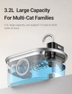 3.2L Stainless Steel Cat Water Fountain Wireless 4000mAh Smart Automatic Dog Water Dispenser Drinking Fountain