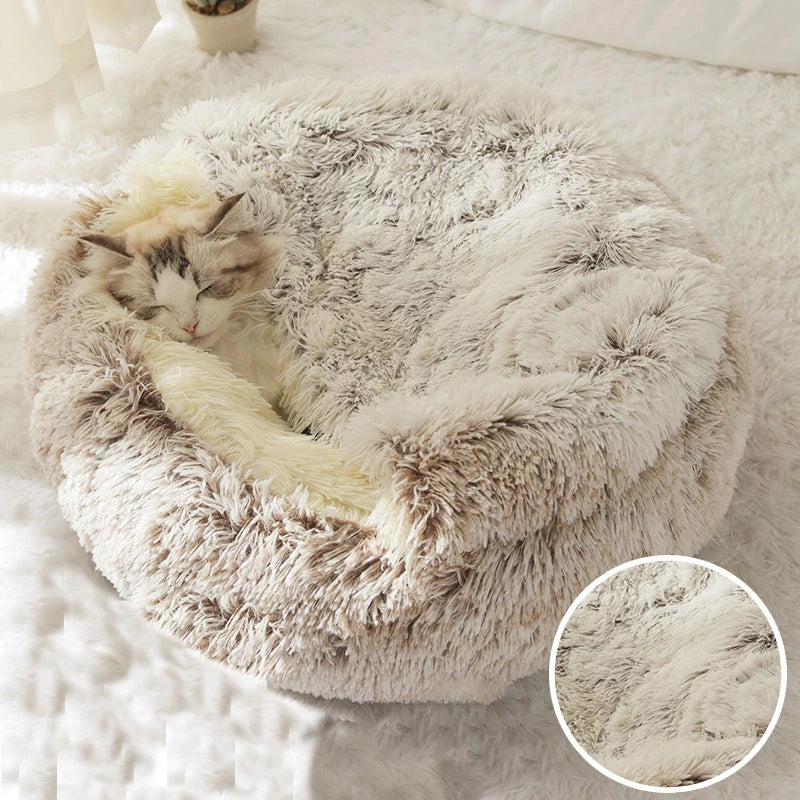 50CM Winter Cat Bed Warm Cat Mat Round Long Plush Sofa Soft Sleeping Cushion Pet Basket Bed for Cat Nest Pet Bed Drop Shipping